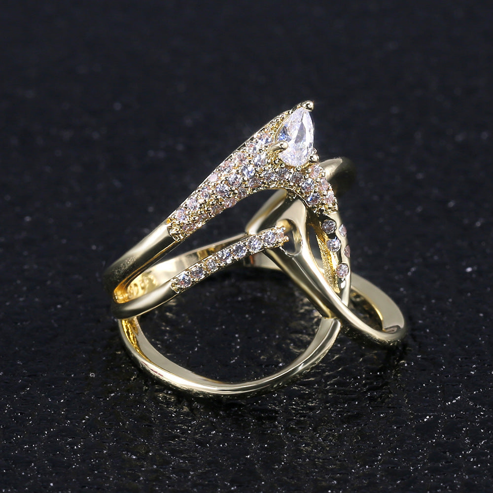Gold Plated Zircon Ring Copper Simple Geometric Yellow 6th 7th 8th 9th 10th Inlaid Artificial Gems Semiprecious Stones