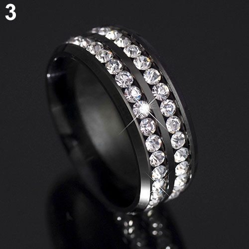 Couple Rings For Women And Men Fashion Double Row Rhinestones Titanium Steel 8mm Wedding Engagement Ring Style