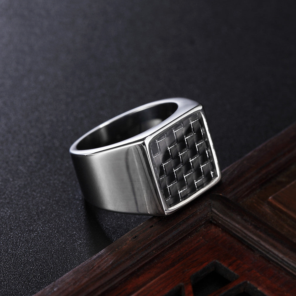 Mens Titanium Steel Ring With Carbon Fiber Square Anti Allergic No Fade No Rust Gift For Boyfriend Husband Brother Dad
