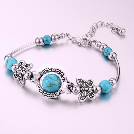 Turquoise Butterfly Alloy Bracelet 7cm Diameter Fashion