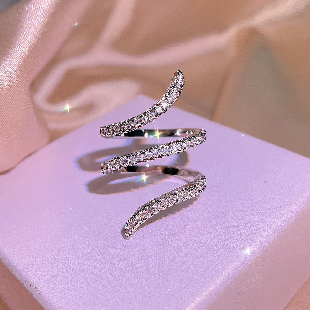 Geometrically Wrapped Zircon Copper Alloy Inlaid Elegant Wedding Engagement Anniversary Party Jewelry Gift Her