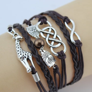 Handmade Woven Bracelet With Layered Chain Vintage Punk Style Adjustable Bangle Alloy Wax Line For Daily Wears