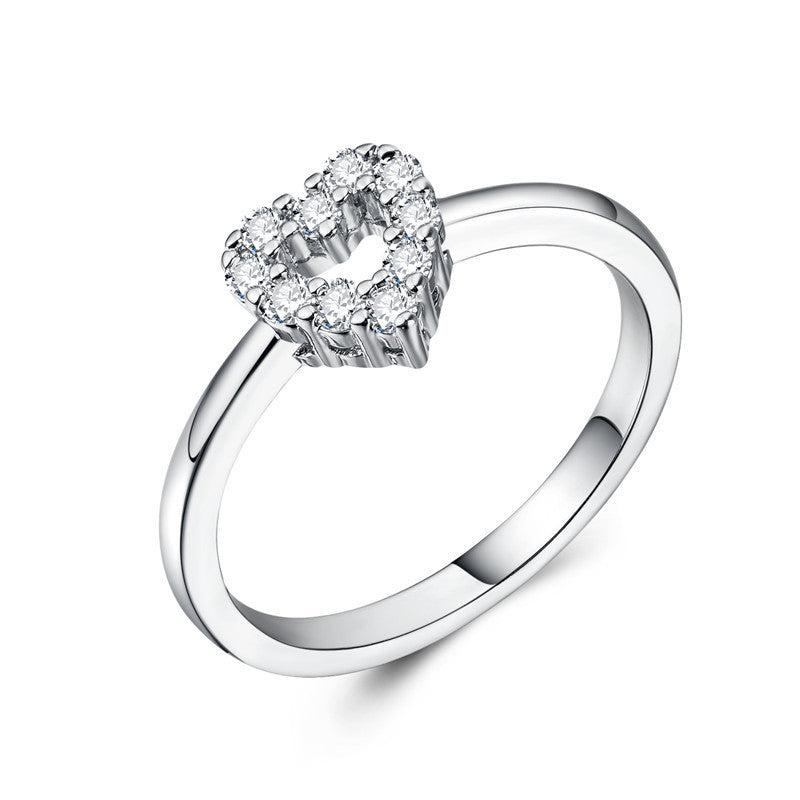 Heart Ring With Inlaid Zircon Copper Fashion Jewelry Gift For Her White And Rose Gold For Simple Everyday Wear