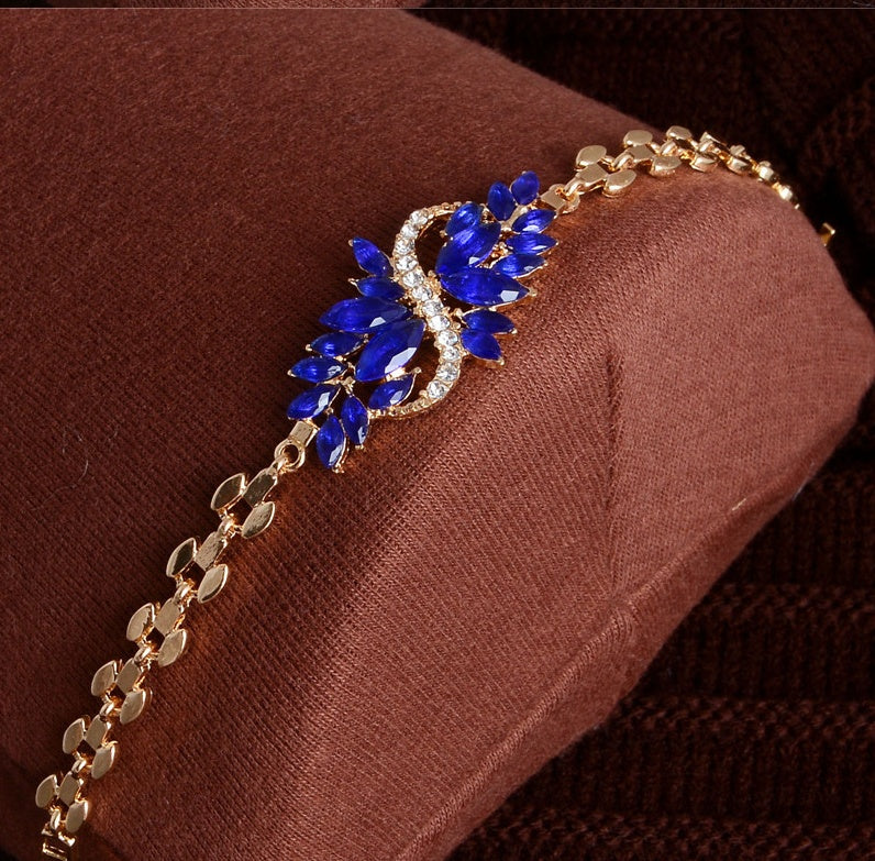 Womens S Shaped Alloy Diamond Studded Bracelet with Resin Flower Artificial Gemstones Individually Packed Color