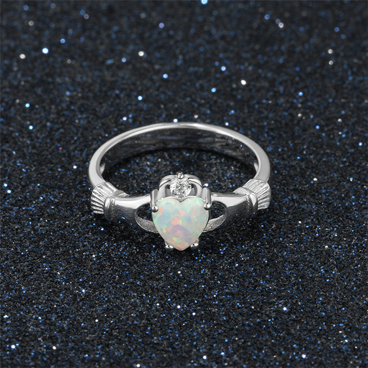 Heart Shaped Ring With Gold Inlay 24K White Gold Plated Wedding Band Manmade Gemstones Promise Ring For Brides