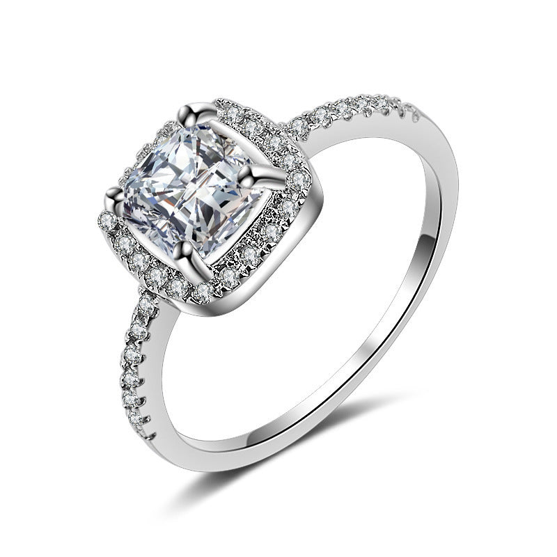 Elegant White Copper Ring With AAA Cubic Zircon 7x7mm Stone And Thin 1 7mm Band For Women Weddings And Occasions