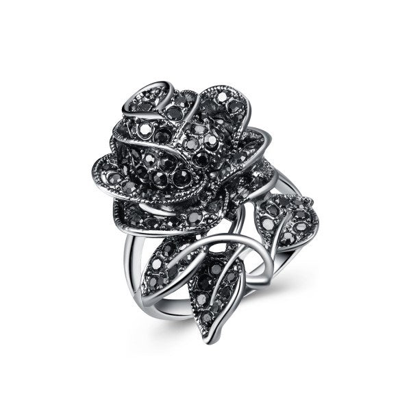 Womens Rose Ring Silver Alloy With Sparkling Crystal Exquisite Design Ring Perfect Gift Accessory Elegant Everyday Wear