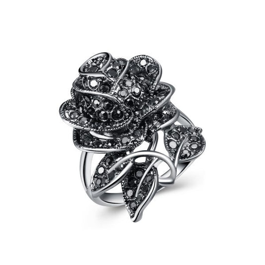 Womens Rose Ring Silver Alloy With Sparkling Crystal Exquisite Design Ring Perfect Gift Accessory Elegant Everyday Wear