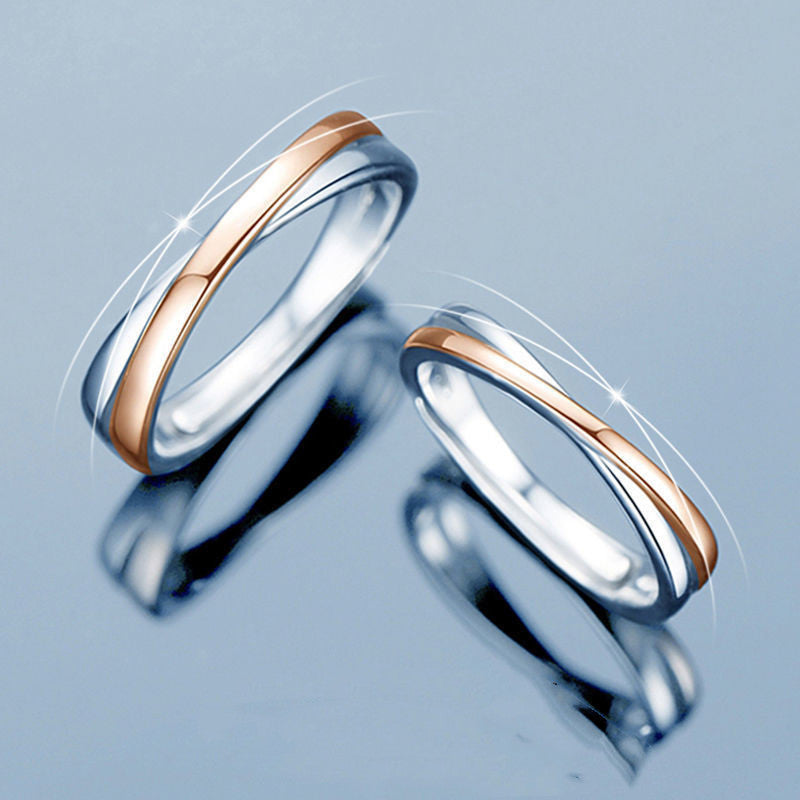 Adjustable Brass Couple Rings Set His And Hers Geometric Matching Band Jewelry Elegant Gift For Couples Lovers