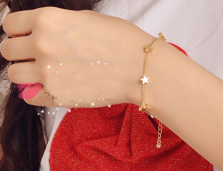 Star Charm Bracelet Heart Alloy Adjustable Chain Fashion Jewelry Gift For Girls Elegant Star And Heart Jewelry