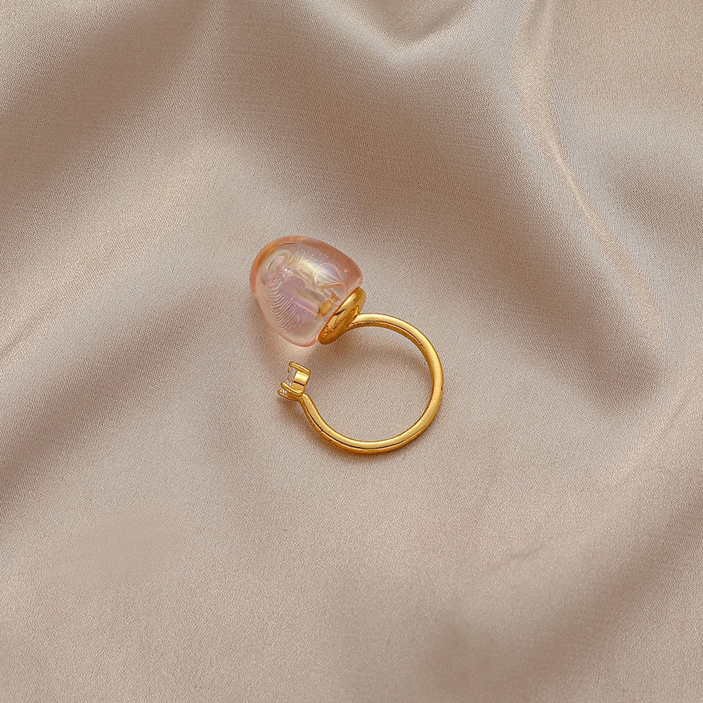 Geometric Ring 18K Gold Electroplated Copper Resin Inlay Jewelry Elegant Women Ring Beautiful Appearance Color