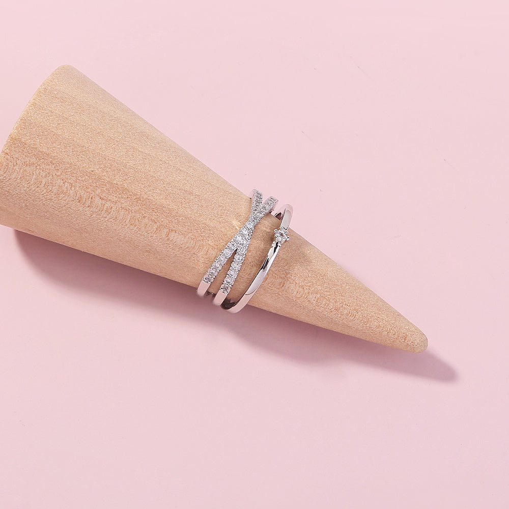 European Style Adjustable Copper Inlaid Zircon Cross Ring Jewelry Electroplated Finish Unisex Design For Everyday Wear