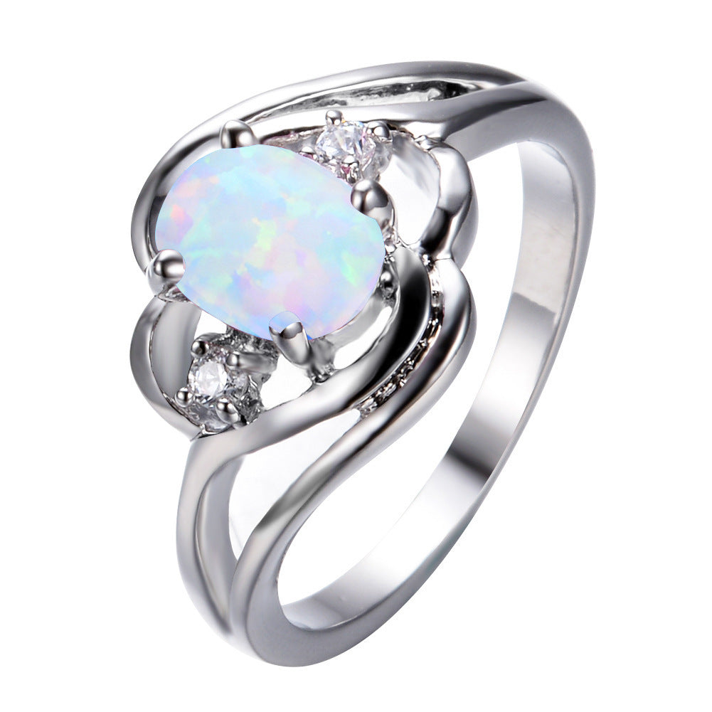 White Gold Oval White Opal Ring
