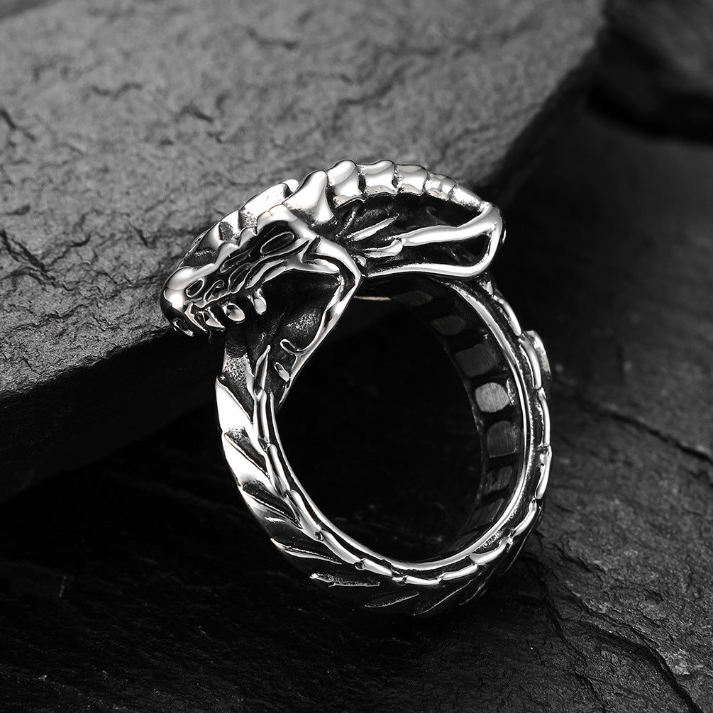 Stainless Steel Demon Dragon Ring Gothic Vintage Design Punk Rings for Men and Women Cool Biker Rings Statement Jewelry Fashion Rings Gift for Him Her