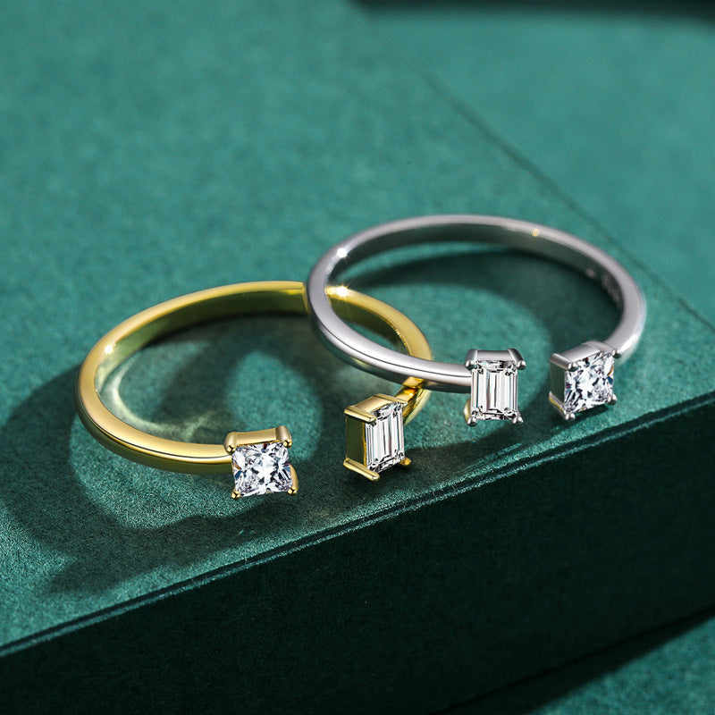 Womens Sterling Silver Ring With Sparkling CZ Inlay Irregular Geometric Design for Fashion For Women Gift Idea