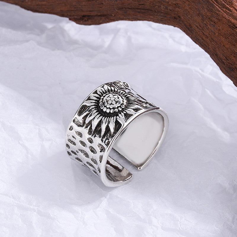 Sunflower Ring For Women Retro Silver Copper Distressed Finish Flower Jewelry Individually Packed Vintage Style