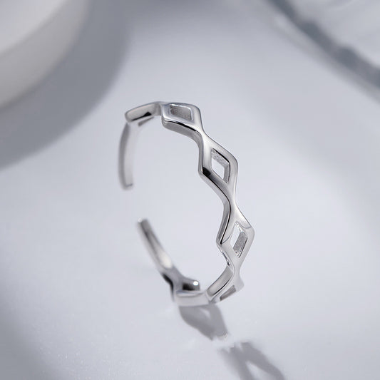 S925 Sterling Silver Diamond  Korean Style Trendy Square Ring