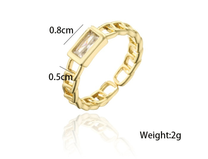 Womens Adjustable Copper Ring With Geometric Zircon Inlay European American Fashion Jewelry Chain Design Rings