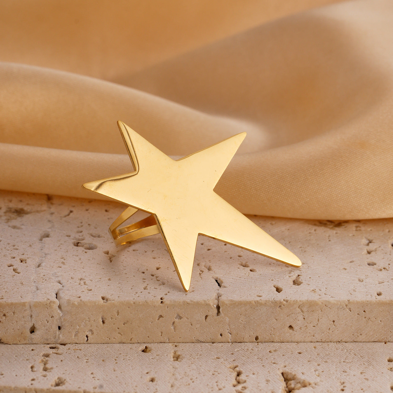 Stainless Steel Ring Retro Textured Geometric Irregular Five Pointed Star European American Design Jewelry For Women