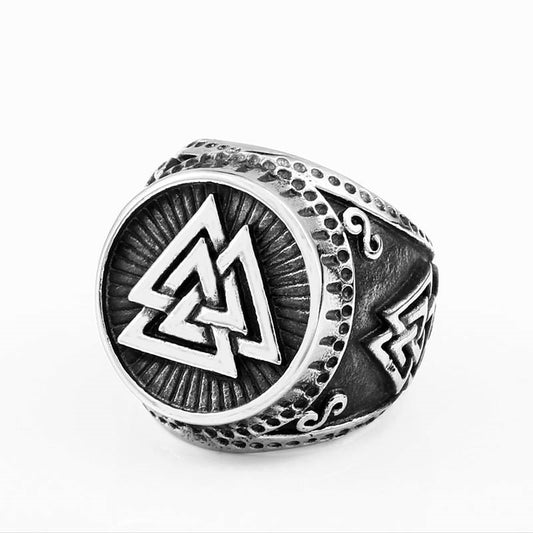 Men's Durable Alloy Ring With Triangle Sign Power Symbol Geometric Electroplated European American Fashion Jewelry