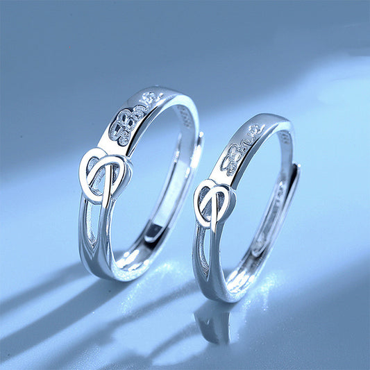 Heart Shape Couple Rings Set Silver Plated Matching Jewelry For Anniversary Gift Wedding Engagement For Lovers