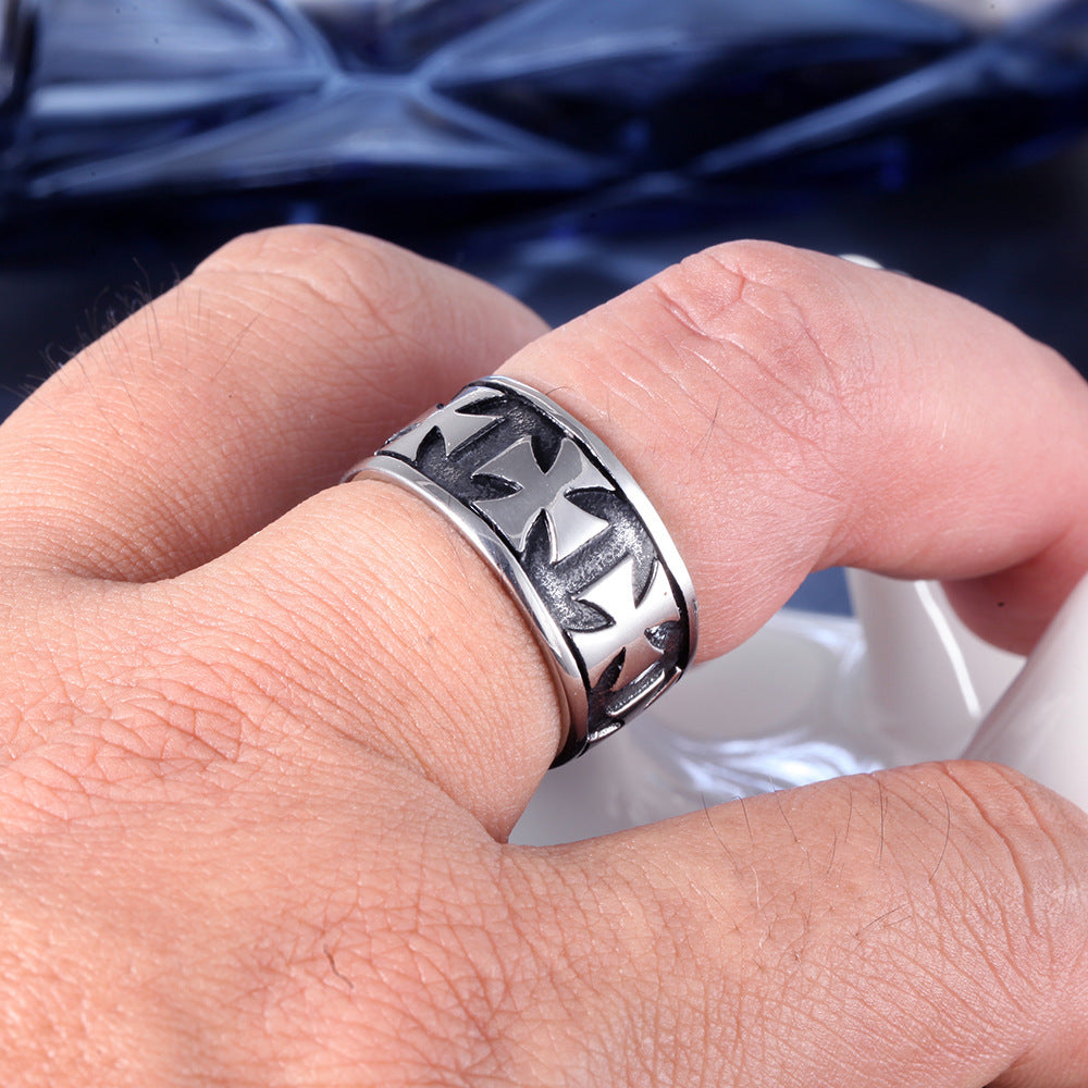 Vintage Cross Men's Titanium Steel Ring