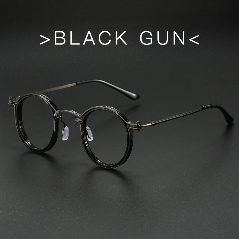 Round Frame Anti Blue Light Glasses Full Plastic Metal Frame AC Lenses Zero Degree Plain Glasses In Black Gold