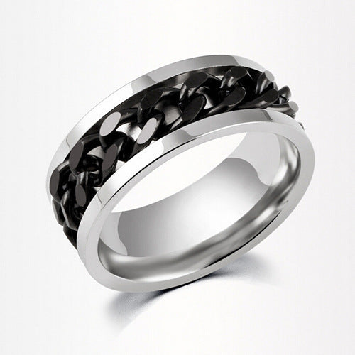 Handmade Titanium Steel Rotatable Ring With Geometric Ellipse Design For Daily Wear Blue Accessory For Daily Style