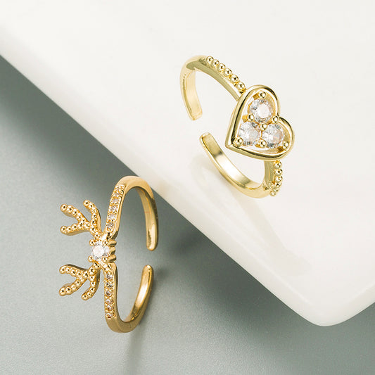 Gold Plated Copper Ring Elk Love Christmas Jewelry Fashion