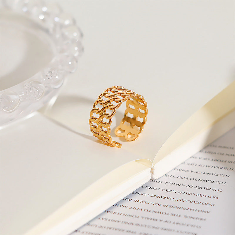 Womens Adjustable Open Ring 18K Gold Plated Steel Geometric