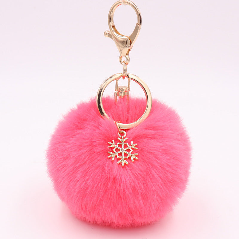 Plush Snowflake Keychain Winter Holiday Decoration Bag Pendant Alloy Keyring Fluffy Snow Ball Charm Gift Ideas
