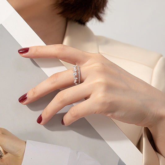 Womens Double Layer Flower Ring Exquisite And Elegant Copper Adjustable Opening Geometry Electroplating Size 2