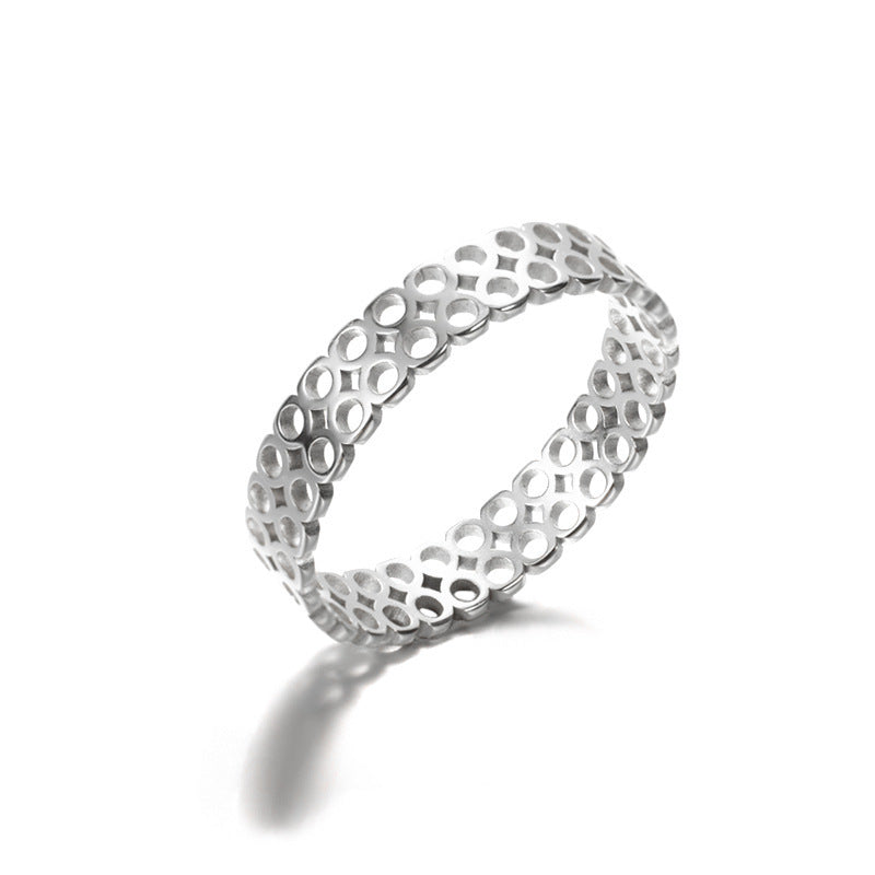 Unisex Stainless Steel Ring With Hollow Heart Design Geometric Round Electroplated Ring Fashion Jewelry For Men