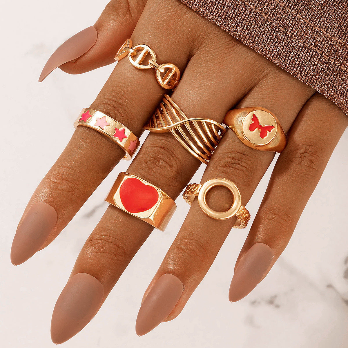 Unisex Geometric Ring Set Alloy Knuckle Rings Retro Ethnic Metal Elements Fashion For Everyday Wear Boho Chic