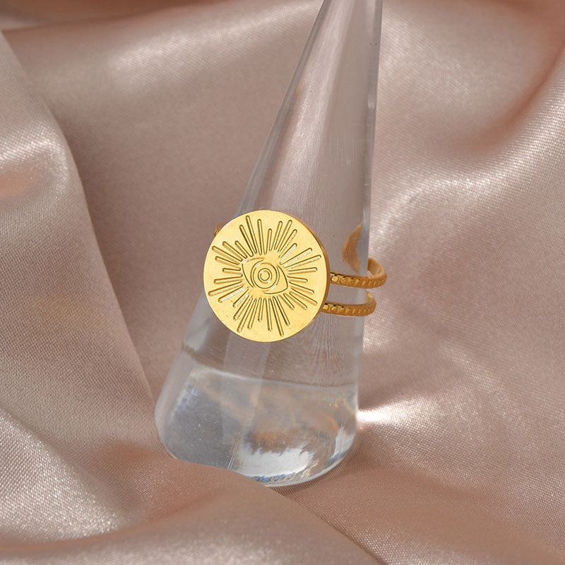 Titanium Steel Corroded Eye Pattern Ring With Fortune Eye Design For Stylish Outfits Everyday With Casual Glow