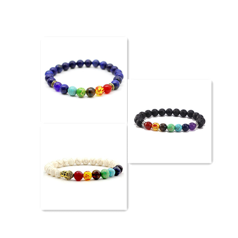 Agate Lava Stone Bracelet Energy Healing Seven Chakra Buddha Beads Hand String Eight Millimeter Wellness Protection