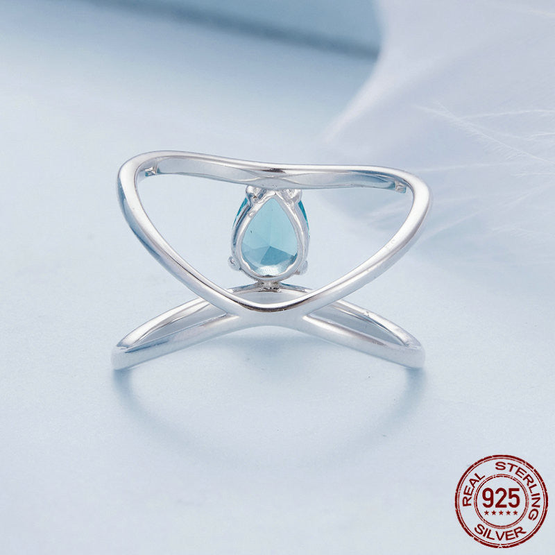 Womens ElegantGlamour Double Layered Cross Water Drop Silver Rings Electroplated Shine Durable Jewelry Accessories