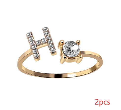 Womens Initial Letter Ring Adjustable Vintage Jewelry Zircon Accents Alloy Rhinestone Ring Perfect For Gifting