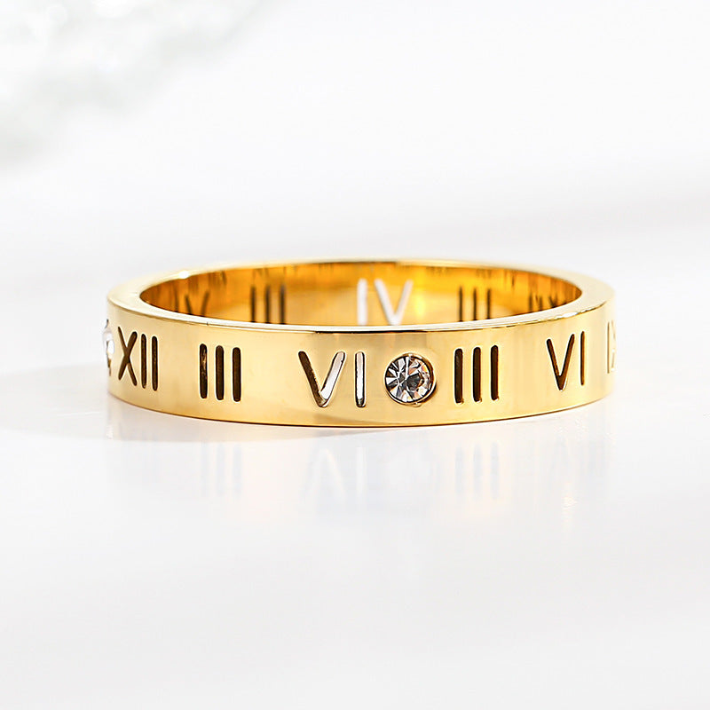 Couple Ring With Four Diamond Accent 18K Gold Plated Stainless Steel Durable Promise Engagement Anniversary Ring