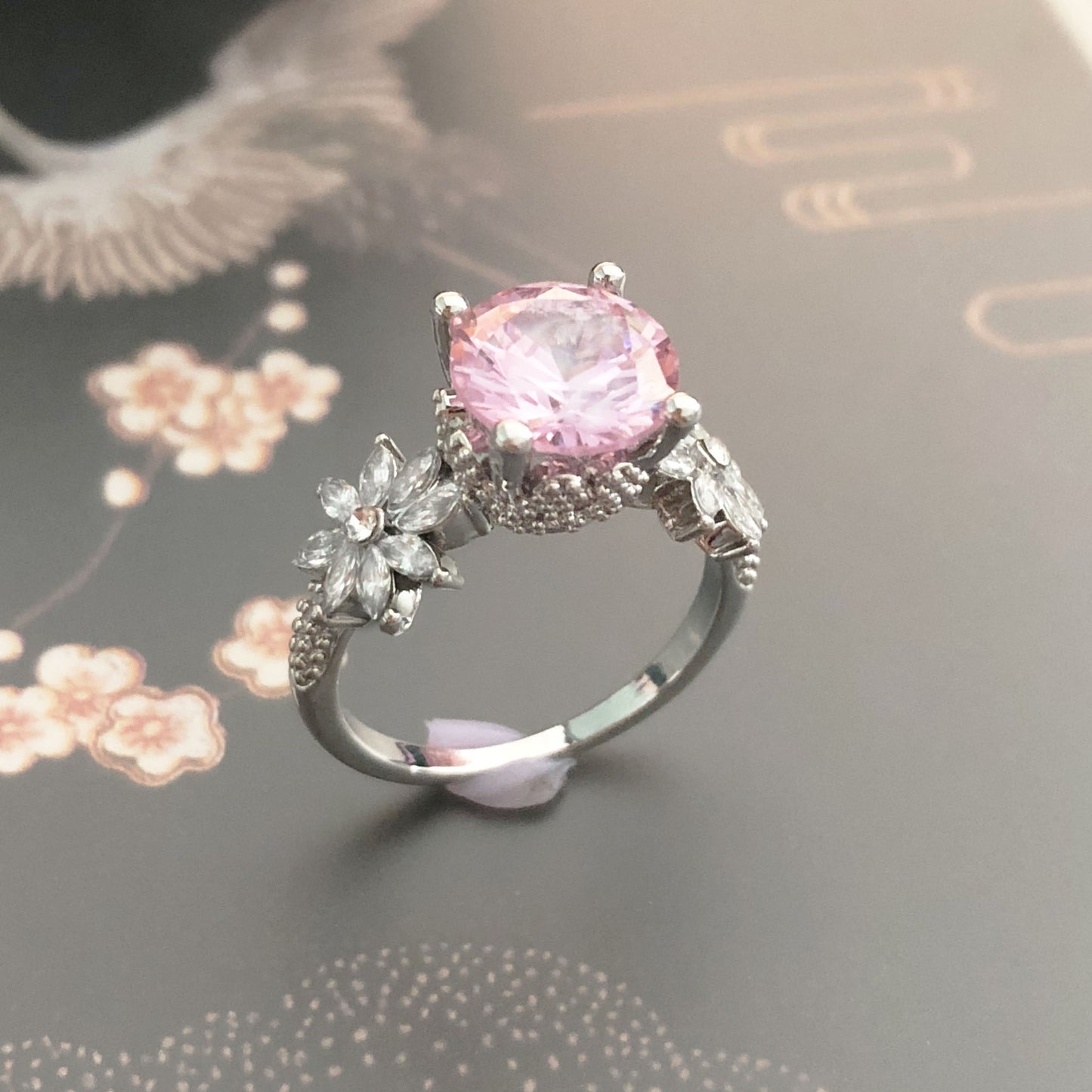 Zircon Flower Hollow Ring Princess Style Silver Tone Alloy For Women Size 6 7 8 9 10 Elegant Sparkle Accessory
