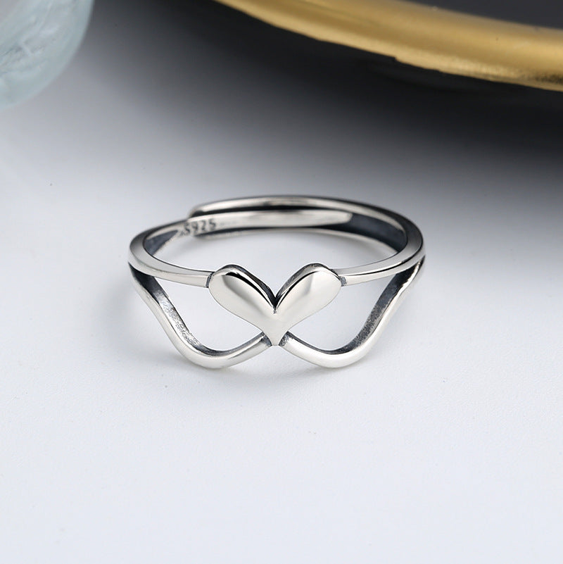 Heart Shaped Ring for Women Creative Double Silver Ring Retro Style Gift Individually Packed for Festivals Today