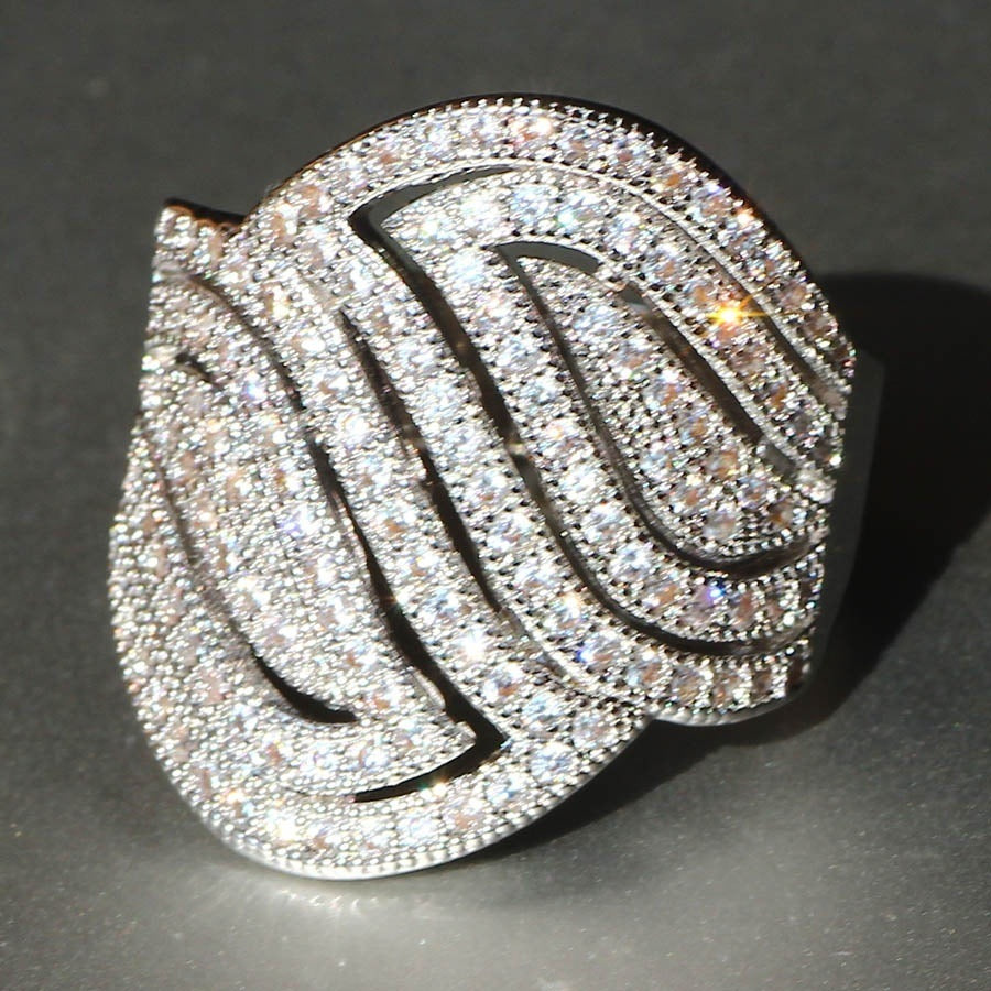 Womens Zircon Ring Geometric Alloy Fashion Diamond Cut Statement Jewelry Gift For Her Sparkling Durable Accessory