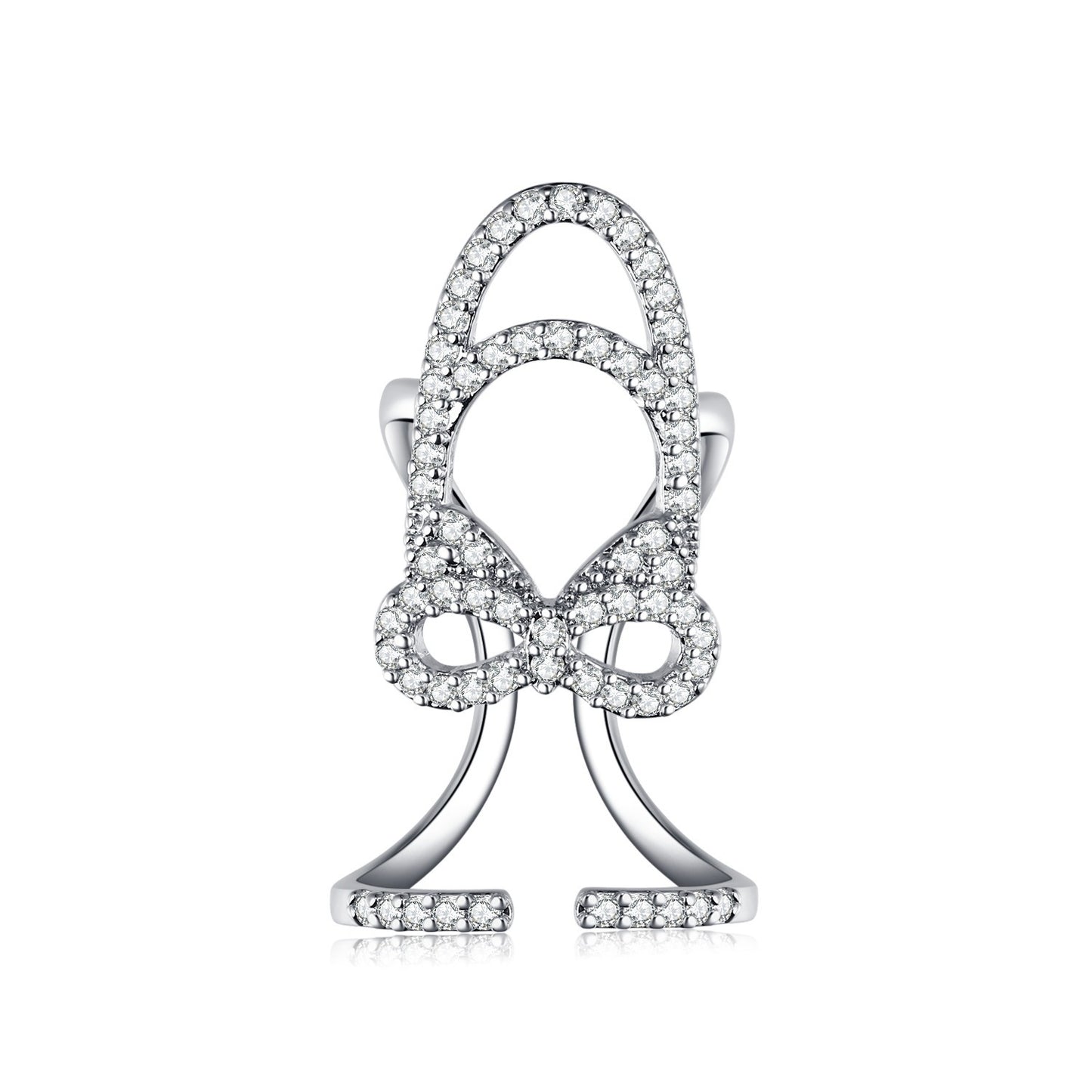 Three Dimensional Butterfly Nail Ring With Zircon Accents Alloy Silver Plated Jewelry For Stylish Nail Art Pro