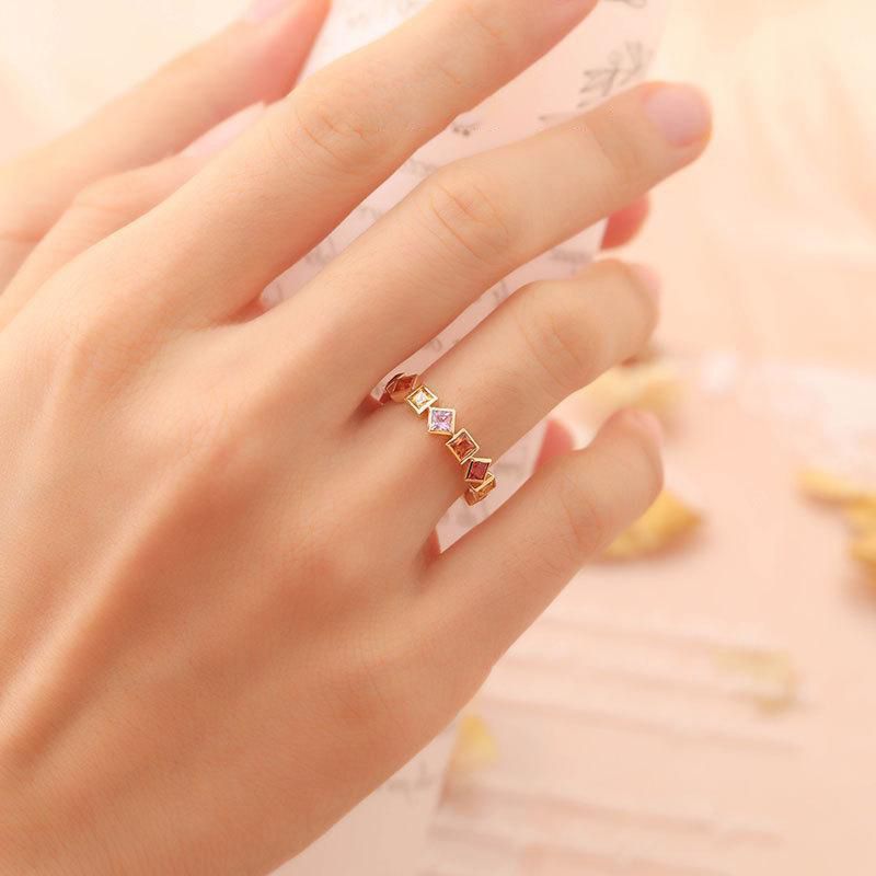Gold Plated Geometric Ring Colorful Crystal Inlays Rainbow Jewelry For Women Durable Elegant Accessory Classic