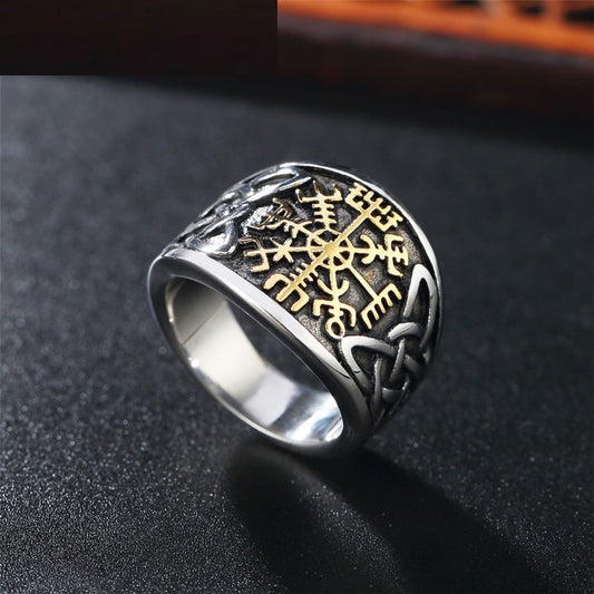 Retro Heavy Metal Nordic Viking Mens Titanium Steel Ring