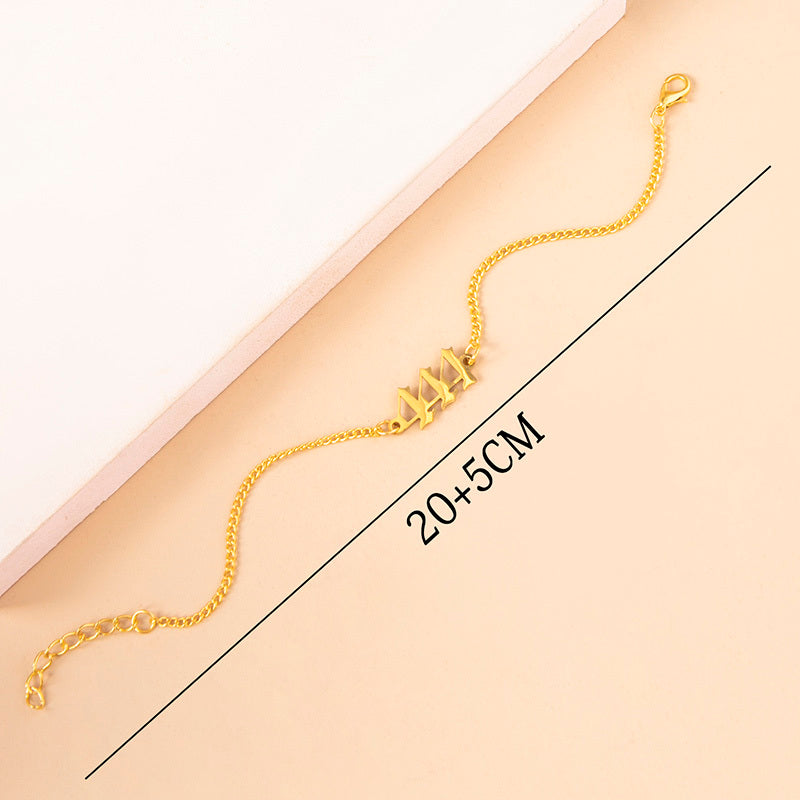 Womens Stainless Steel Number 444 Link Chain Bracelet Digital Number Shape Lightweight Length 20 Plus 5 Cm Gift For Her