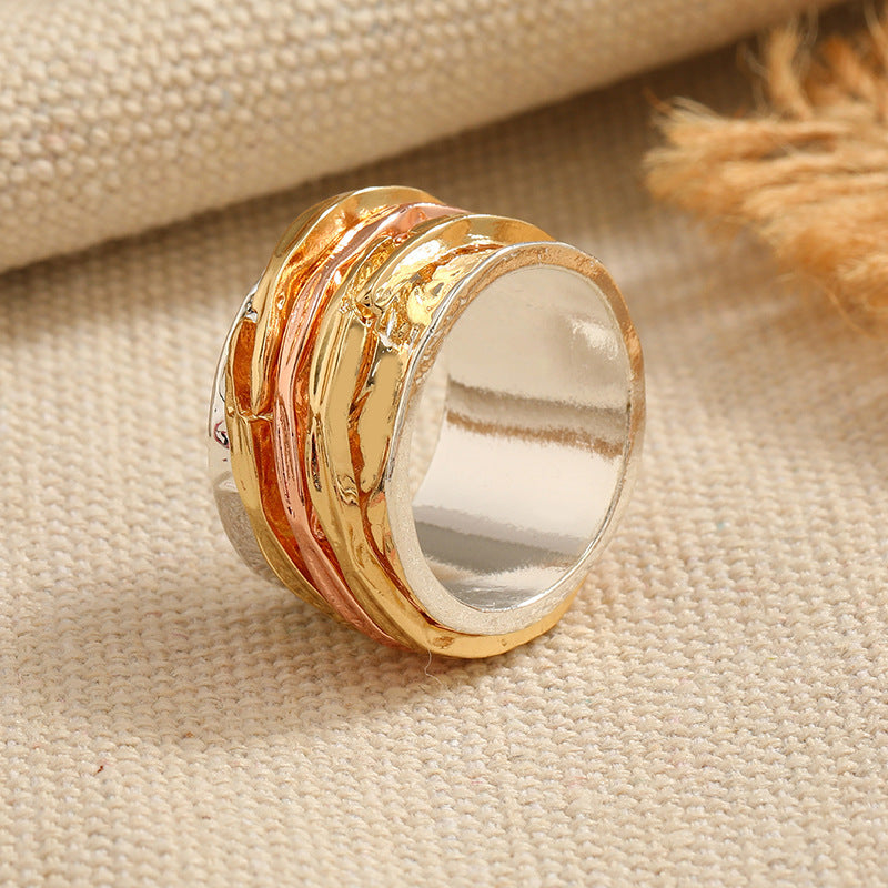 Women Knuckle Ring Fashion Geometry Pattern Alloy Metal Electroplated Yellow Silver Plated Ring European Style