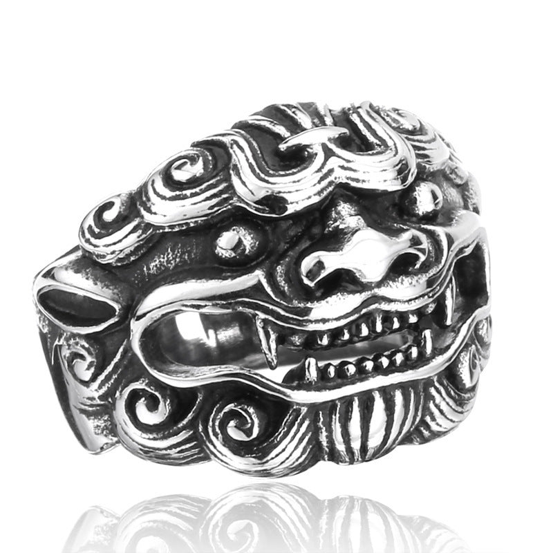 Men Stainless Steel Beast Kirin Ring Quality Ethnic Design Mythical Creature Fashion Statement Jewelry For Men