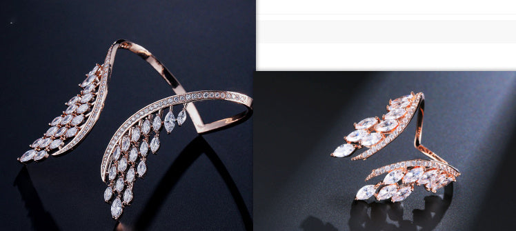 Womens Angel Wing Ring Alloy Electroplated Gemstone Inlaid Elegant Fashion Jewelry Gift For Her Rose Gold Tone Luxe