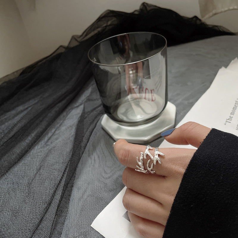 Sterling Silver Antler Ring Adjustable Opening Branch Design Fashionable Elegant Jewelry For Women Handcrafted